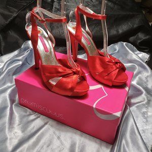 NIB PROMISCUOUS red satin strappy heels BELLE 10
